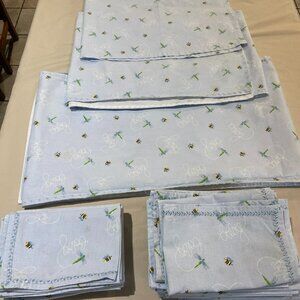 Lot of cloth runners and napkins for baby boy shower bday christening etc.